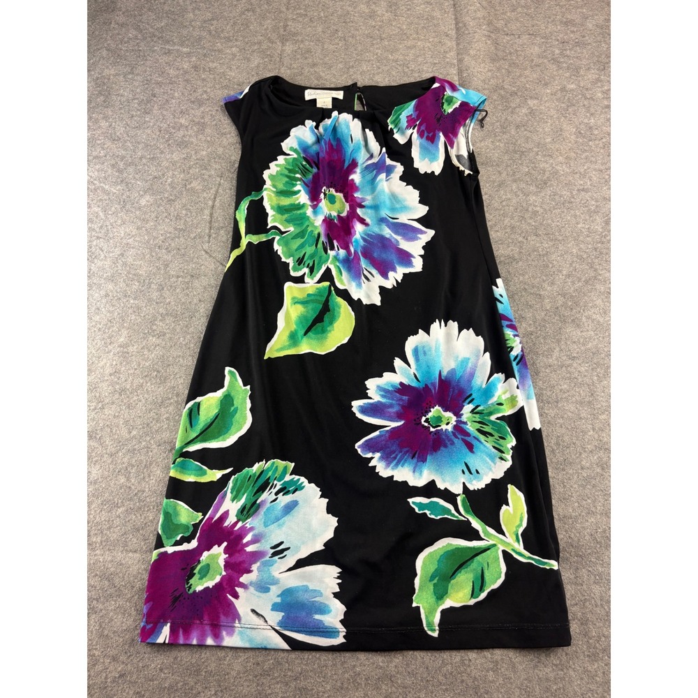 Studio by London Times Floral Sleeveless Sheath Dress Black Blue Purple Size 4